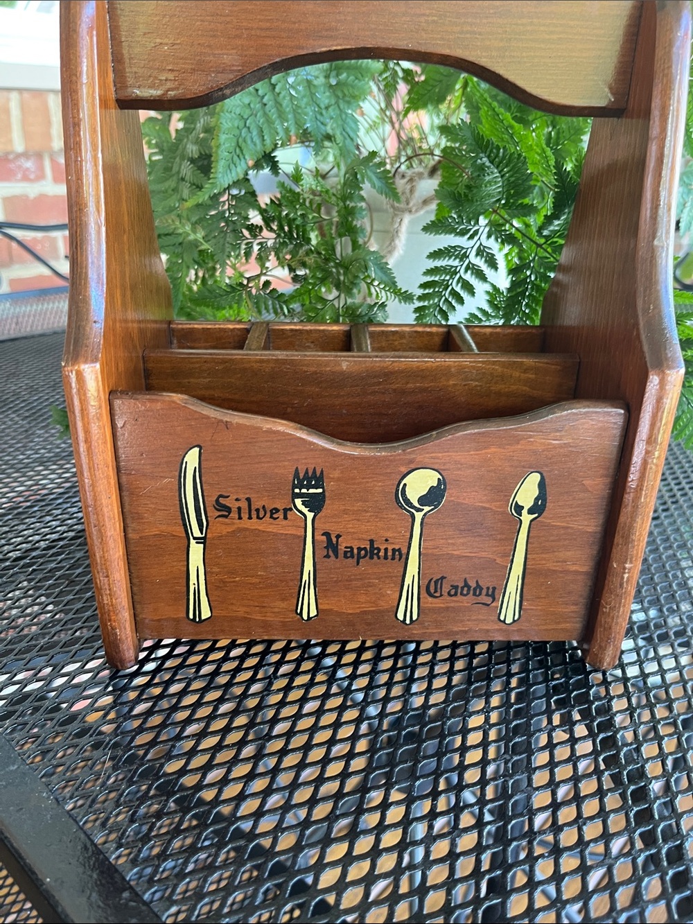 Vintage Cornwall Wood Napkin Holder Utensil Caddy MCM Cottagecore Boho